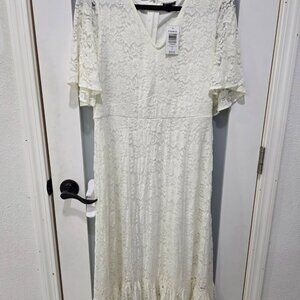 Torrid White Lace Midi Dress 14 | Bridal Flutter Sleeve Fit & Flare Romantic For